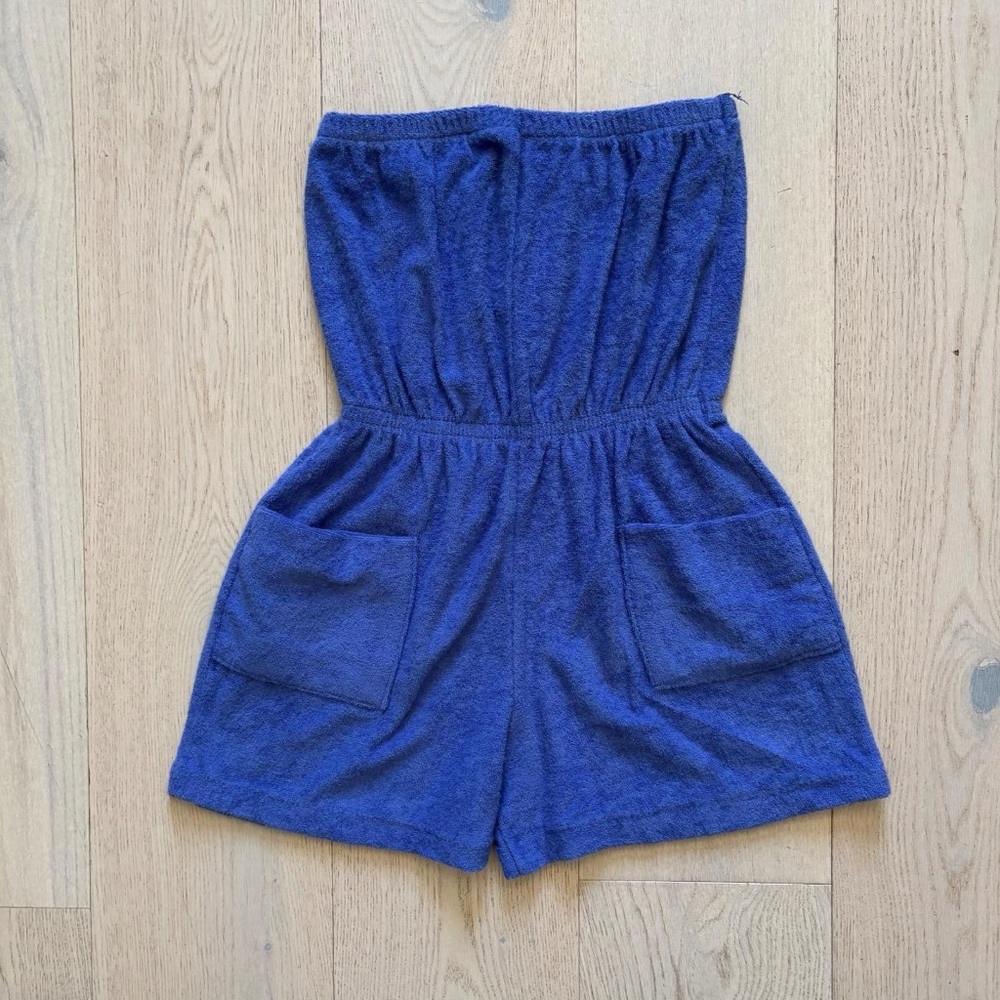 Vintage 70s retro purple terrycloth strapless romper